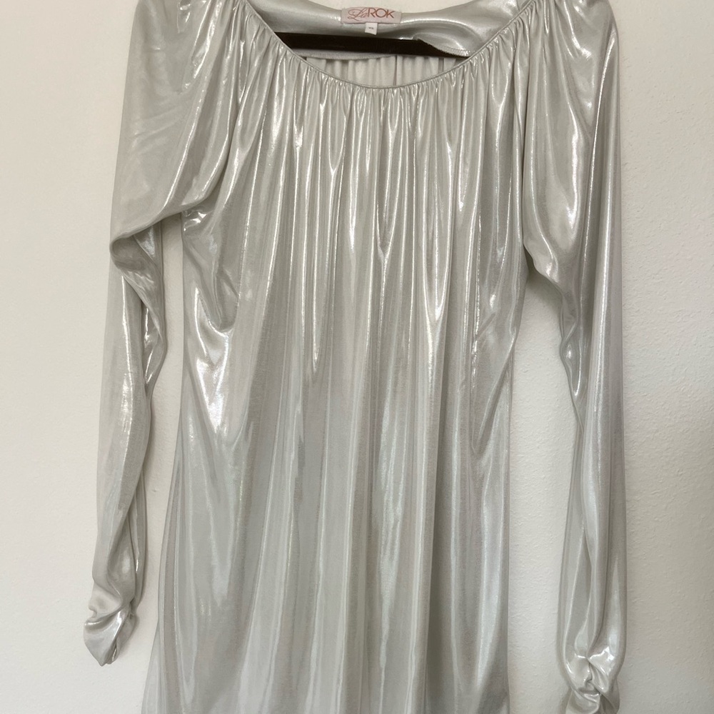 LaRok Shiny Silver Gathered Top
